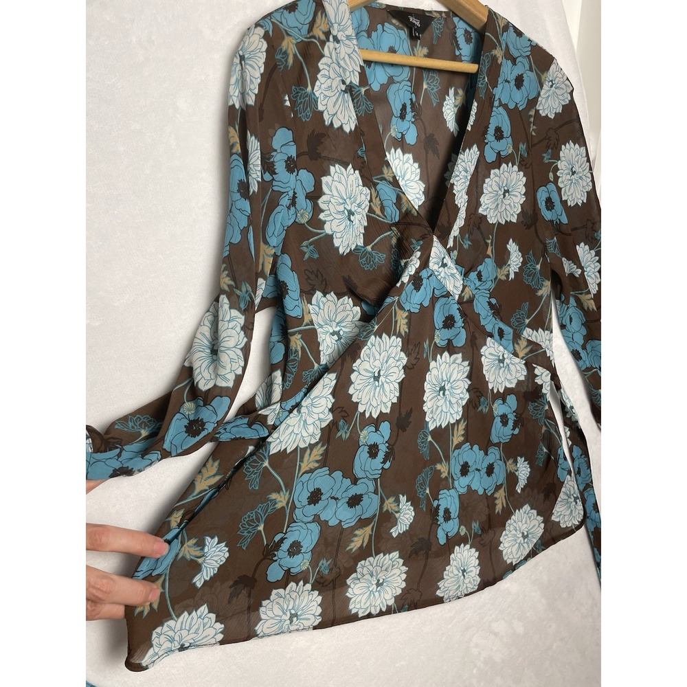 Jasper Conran‎ Woman's Blouse Size 10 M Brown Y2k Fairy Whimsy Boho Floral Sheer